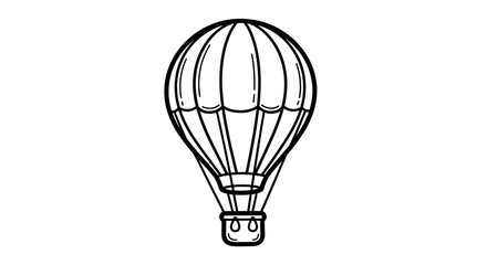 Naklejka premium A line drawing of a hot air balloon with a basket, isolated on a white background.