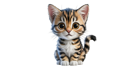 Adorable cartoon tabby kitten with big expressive eyes, perfect for playful designs and charming projects.