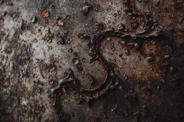 Fototapeta premium Intricate rust designs formed by dripping water on an aged metal surface reveal the passage of time and deterioration.