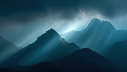Dramatic mountain range bathed in ethereal light