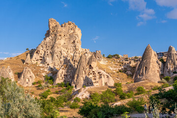 Volcanic rock formations landscape in Cappadocia, place of residence of ancient Christians