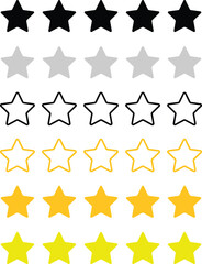 Five Star Rating Icon Vector, minimalist, 5.0 rating, line icons, different style, black, grey , yellow, golden 
