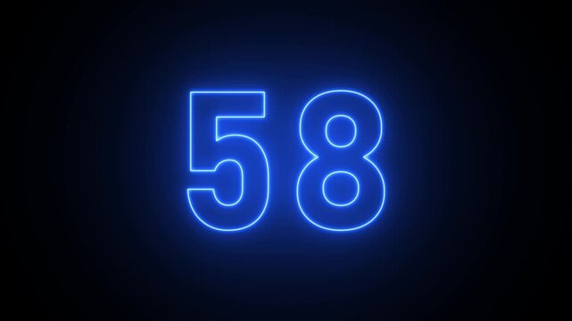 Illuminated neon pink number 58 on a dark background fifty-eight numeral