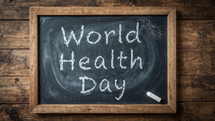 Chalkboard showcasing the idea of Global Health Day on a wooden table