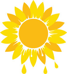 Stylized Sunflower with Dripping Petals Symbolizing Sun Energy and Summer Heat on white background