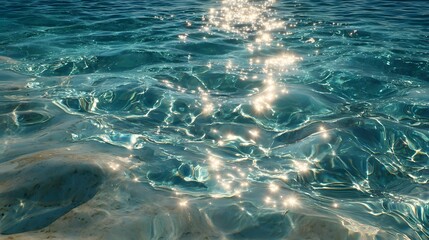 Sunlight Sparkles on Crystal Clear Turquoise Water Over a Sandy Seabed.
