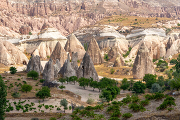 Volcanic rock formations landscape in Cappadocia, place of residence of ancient Christians