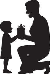 Father and child exchanging gift silhouette illustration