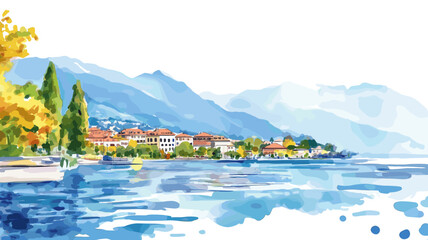 Lake Geneva. Lake Geneva watercolor vector illustration