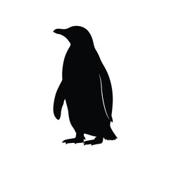 A striking black penguin shape against a plain white background silhouette