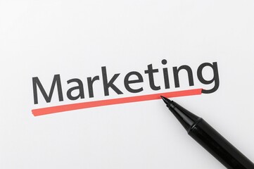 Obraz premium Business strategy success concept with marketing highlighted on paper alongside related terms