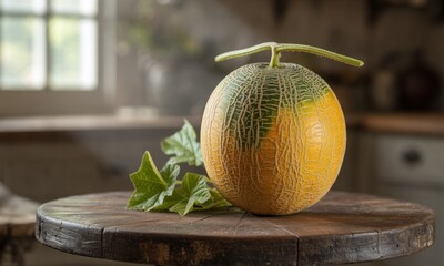 Cantaloupe on Wooden Table