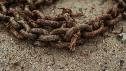 Aged iron chains showing signs of decay and neglect on remote shores