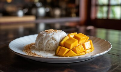 Creamy rice dish with mango