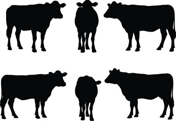 Silhouette cow illustration, farm animal graphic, cattle herd design, livestock icon, dairy farming art, agriculture concept, rural countryside, vector shape
