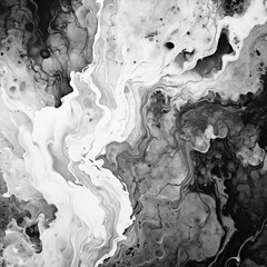 Abstract black and white ink texture with fluid marble patterns, artistic monochrome background