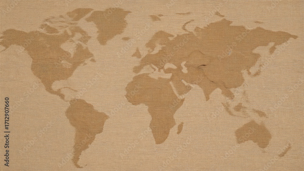 Poster natural hessian sacking with a world map design