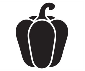 Black silhouette of bell pepper icon isolated on white background, minimalist vector illustration representing vegetable, healthy food, nutrition, agriculture, organic produce, cooking, farming, and d