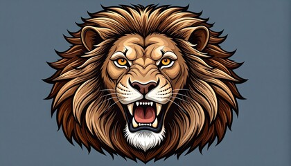 Intense lion portrait illustration showing a majestic beast in a powerful display