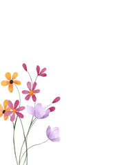 Watercolor flowers, floral frame border for greeting card, invitation and other printing design. Isolated on white. Hand drawing.	