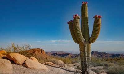 Desert landscape featuring a saguaro cactus