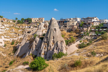 Volcanic rock formations landscape in Cappadocia, place of residence of ancient Christians