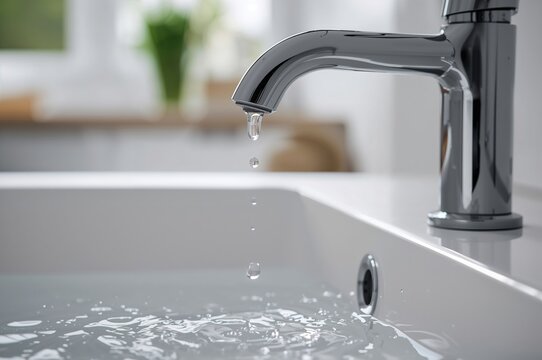 Bathroom faucet dripping water drop - Powered by Adobe