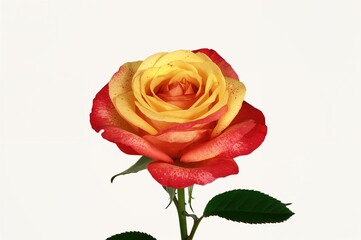 Bicolor rose with yellow and red petals, lone bloom