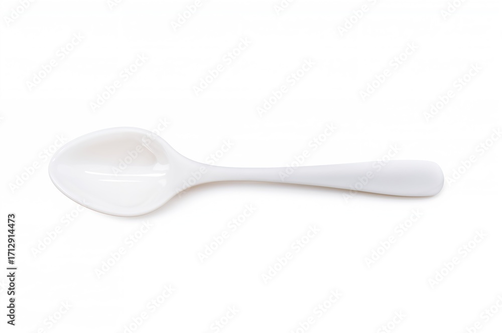 Poster A versatile white plastic utensil combining spoon and fork features with a detachable handle on a plain backdrop