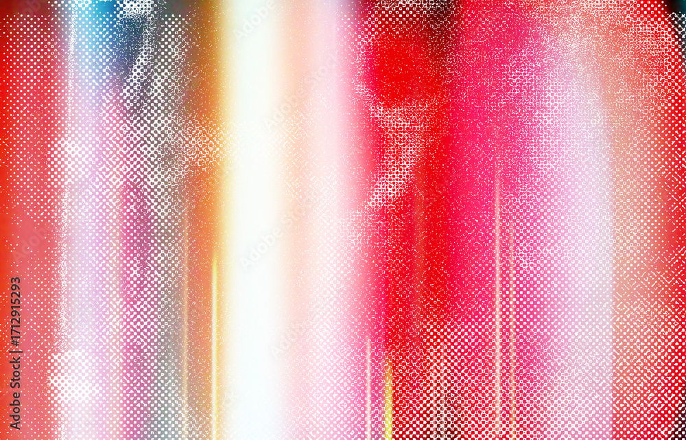 Poster abstract digital illustration in glitch art style, featuring vertical bands of blue, yellow, and vib