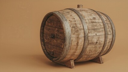 Vintage Wooden Keg Set Against a Neutral Backdrop