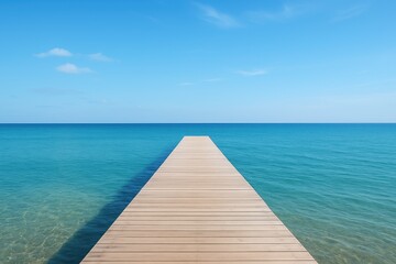Obraz premium Tranquil seaside view featuring a pier and minimalist backdrop