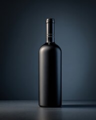 Elegant Black Wine Bottle Mockup on Dark Background