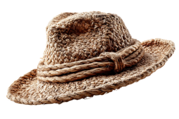 Woven straw hat with rope detail perfect for summer fashion and sun protection on transparent background