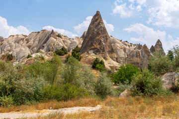 Volcanic rock formations landscape in Cappadocia, place of residence of ancient Christians