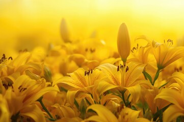Obraz premium Close-Up View of Bright Yellow Lily Blooms