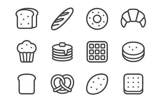 English sliced waffle bread vector baguette croisst breakfast breads icon pancake flatbread