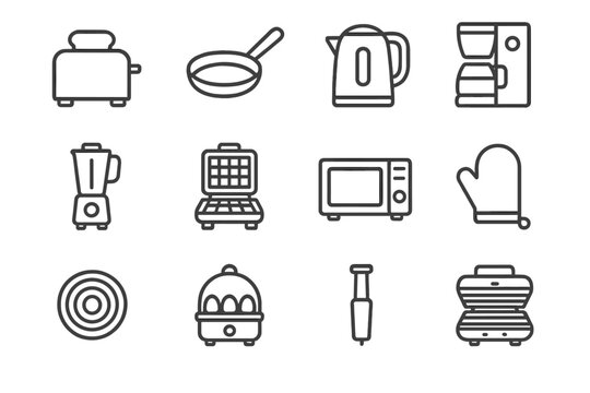 Mitt pan breakfast milk vector blender sandwich toaster iron burner appliance icon