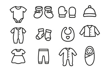 Dress clothing vector icons romper swaddle hat onesie sleep baby mittens socks