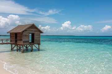 Fototapeta premium Timber framework set along a sandy shoreline