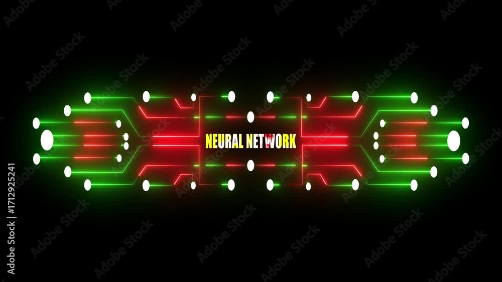 Poster neon circuit board with text neural network on black background abstract artificial intelligence