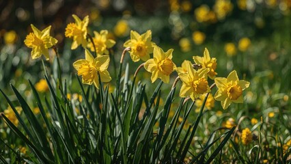 Obraz premium A garden filled with fresh yellow daffodils in spring