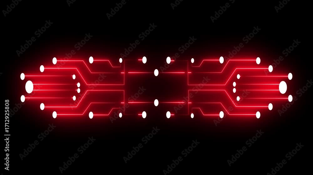 Poster red neon circuit board pattern with white dots on black background technology futuristic