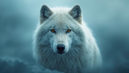 Obraz premium White Arctic wolf staring directly into the lens. wildlife threat in its natural habitat