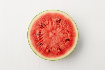 Top-down view of watermelon pieces on a white surface