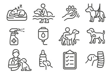 Fototapeta premium Pet icon icons recovery vector sling massage supportive care vet paw bottle