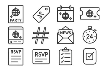 Icons ticket nightclub vector timer post event guest media list icon newsletter