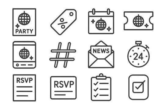 Icons ticket nightclub vector timer post event guest media list icon newsletter