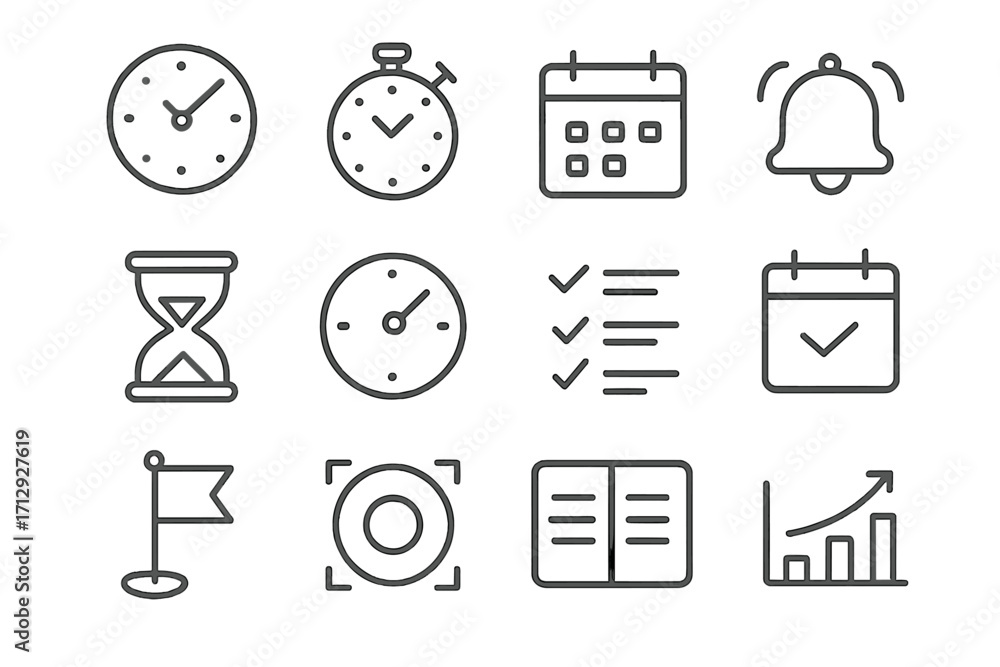 Poster alarm timer calendar time planner target icon vector icons management reminder notebook