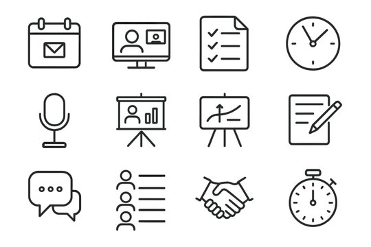 Handshake bubbles icons meeting icon vector presentation clock list video invite management